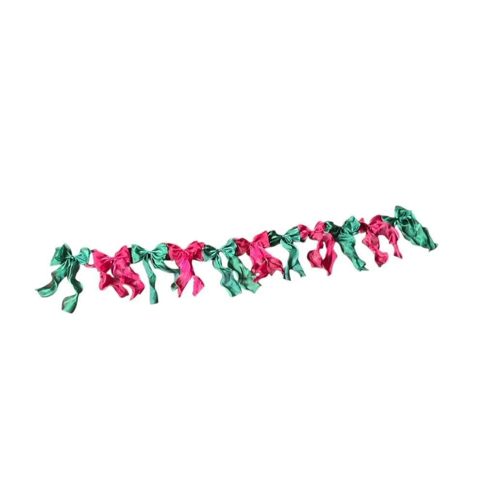 Holiday/Christmas Burgundy & Green Chiffon wired bow garland 55” length